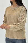 Women Elegant Lace Hollow Plush Long Sleeve Top