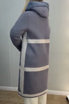 Women Casual Plush Striped Hooded Drawstring Zipper Pocket Reversible Coat