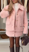 Women Lapel Buttoned Coat + Skirt Temperament Casual Plush Suit