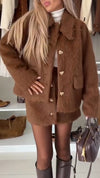 Women Lapel Buttoned Coat + Skirt Temperament Casual Plush Suit