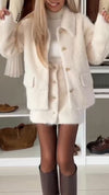 Women Lapel Buttoned Coat + Skirt Temperament Casual Plush Suit