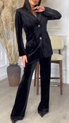 Women Lapel Jacket + Pants Solid Color Temperament Commuter Suit