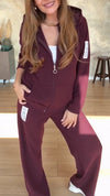 Women Round Neck Hooded Zipper Jacket + Pants Casual Suit