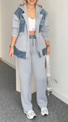 Women Hooded Spliced Jacket + Pants Casual Set