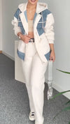 Women Hooded Spliced Jacket + Pants Casual Set