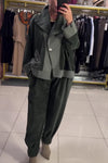 Women Casual Round Neck Loose Suede Splicing Jacket + Harem Pants