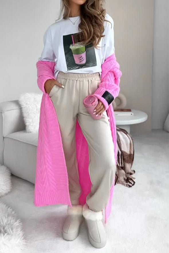 Women Casual Simple Cable Knit Long Cardigan