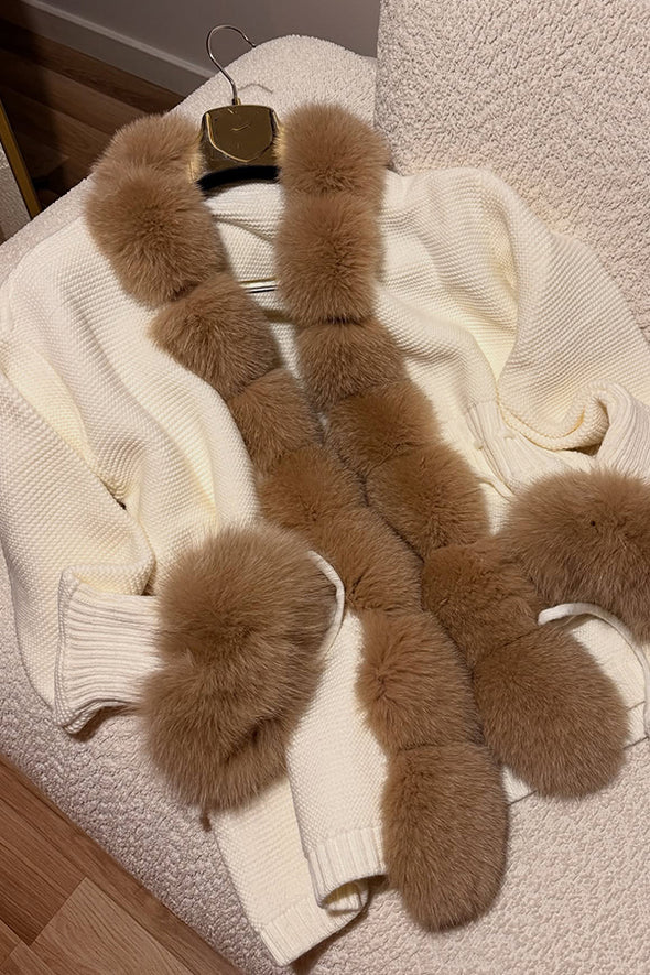 Women Elegant Shearling Collar Drawstring Waist Sweater