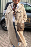 Women Casual Grained Plush Knit Sleeve Hooded Long Coat