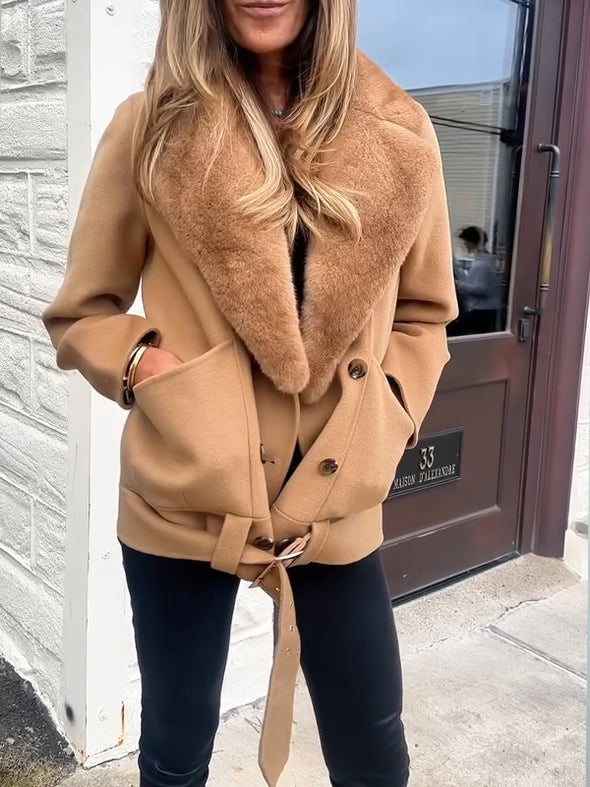Women Plush Lapel Button-Down Casual Coat