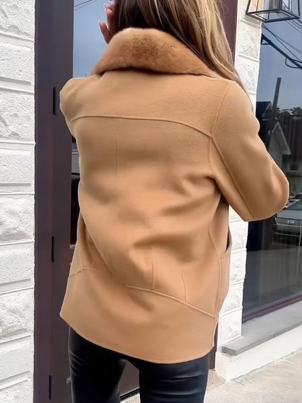 Women Plush Lapel Button-Down Casual Coat