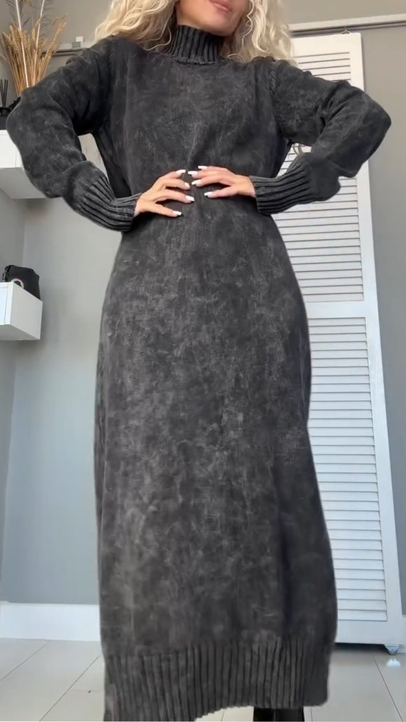 Women High-neck Spliced knitted Side Slit Casual Dress