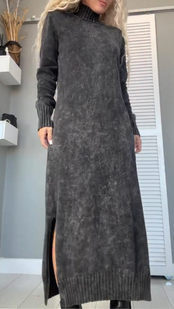 Women High-neck Spliced knitted Side Slit Casual Dress