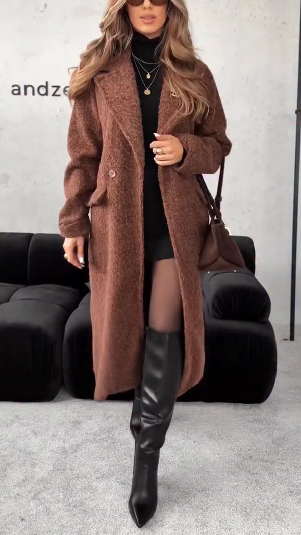 Women Lapel Solid Color Temperament Casual Windbreaker