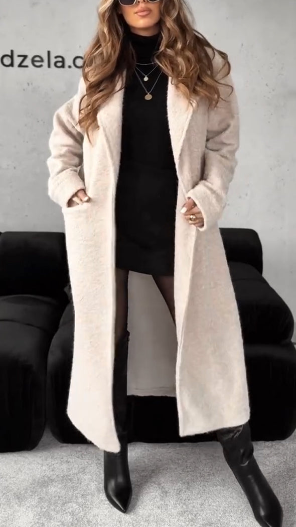 Women Lapel Solid Color Temperament Casual Windbreaker