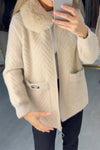 Women Casual Warm Fur Collar Texture Zipper Warm Jacket