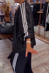 Women Casual Contrast Striped Sequin Zipper Jacket + Wide-Leg Pants