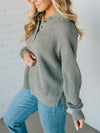 Women Lapel Buttoned Waffle Knit Casual Top
