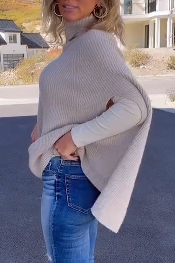 Women High-neck Solid Color Knitted Sweater