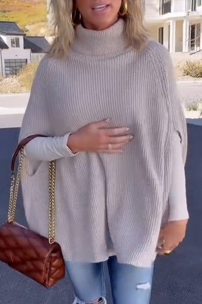 Women High-neck Solid Color Knitted Sweater