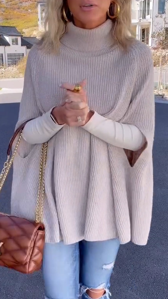 Women High-neck Solid Color Knitted Sweater