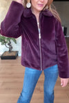 Women Casual Zipper Lapel Glossy Plush Jacket
