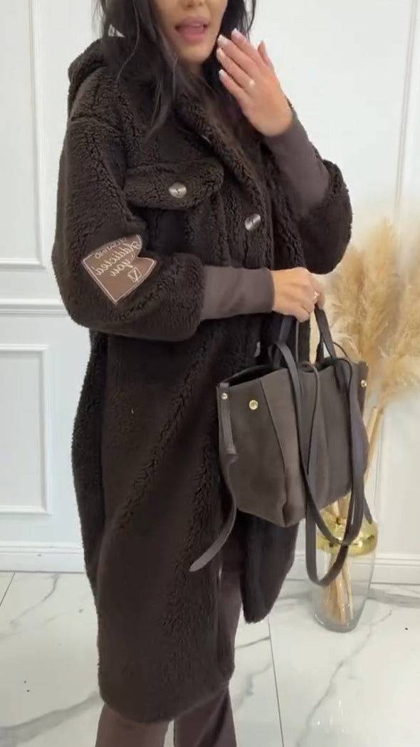 Women Hooded Buttoned Casual Plush Coat