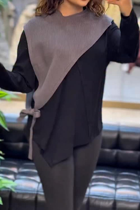 Women Casual Irregular Knit Shawl Lace-up Top