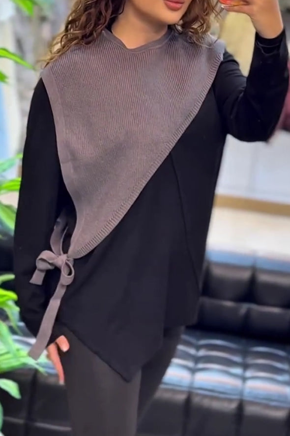 Women Casual Irregular Knit Shawl Lace-up Top