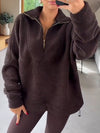 Women Lapel Half-zip Casual Plush Sweatshirt
