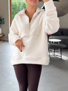 Women Lapel Half-zip Casual Plush Sweatshirt