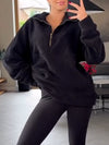 Women Lapel Half-zip Casual Plush Sweatshirt