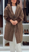 Women Hooded Patchwork Sleeves Casual Plush Coat