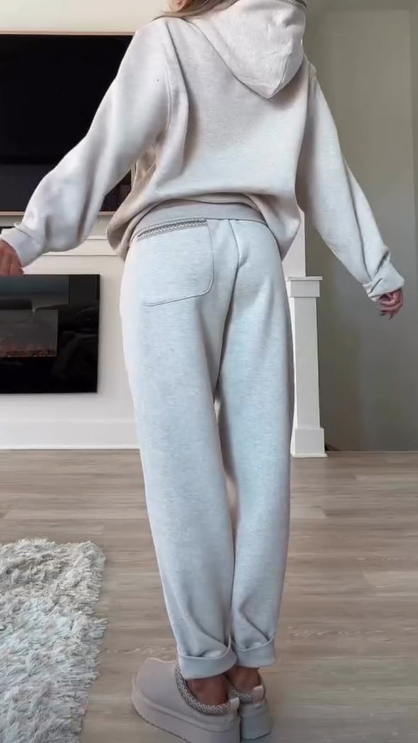 Women Round Neck Hooded Sweatshirt + Pants Casual Suit