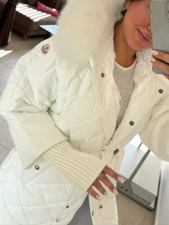 Women Fur Collar Hooded Patchwork Knitted Sleeve Casual Cotton Jacket