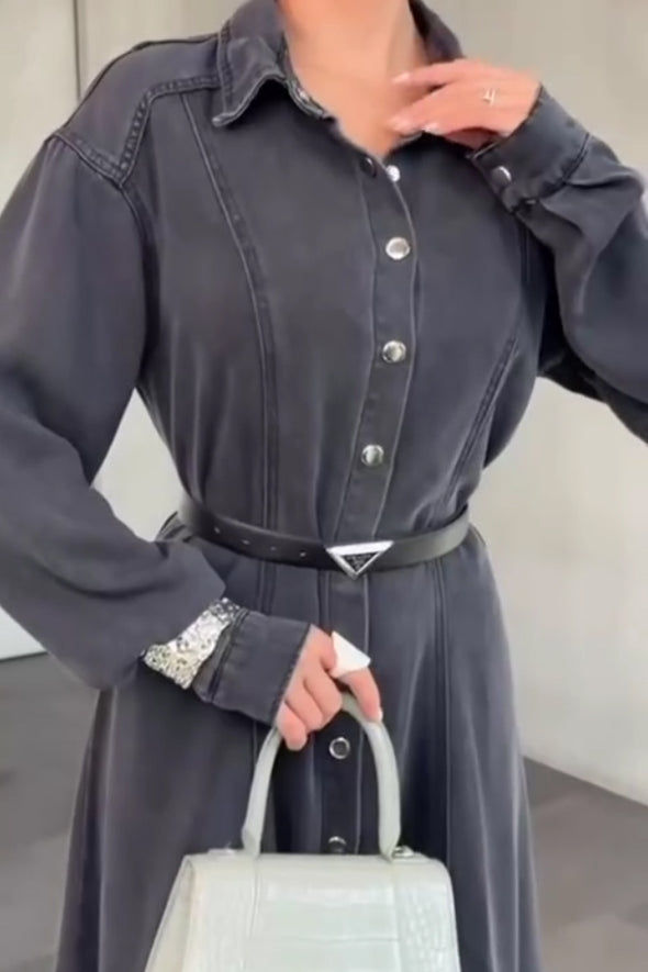 Women Elegant Multi-Dimensional Separate Denim Shirt Dress