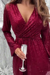 Women Elegant Holiday Party Sequin Tie Dress