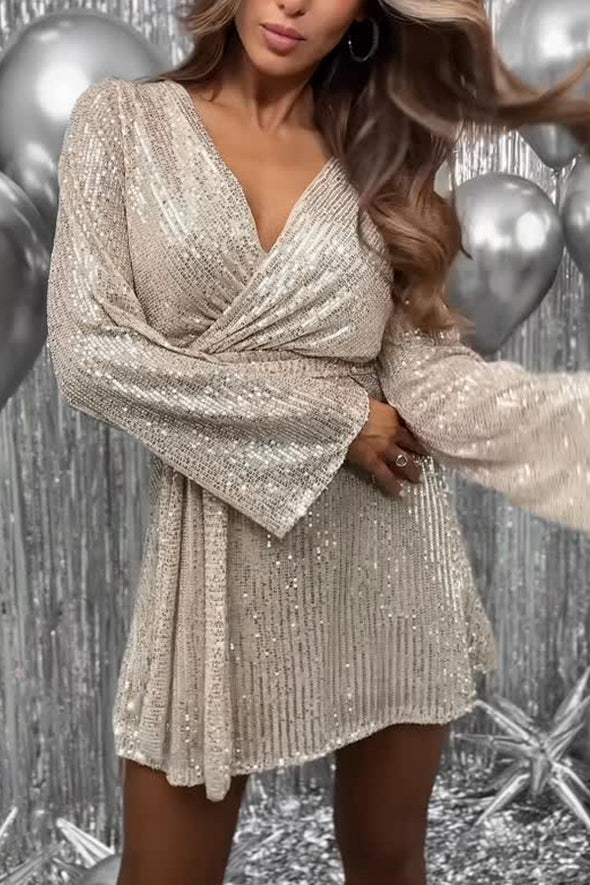 Women Elegant Holiday Party Sequin Tie Dress