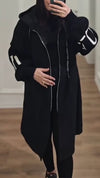 Women Hooded Patchwork Knitted Sleeve Casual Jacket