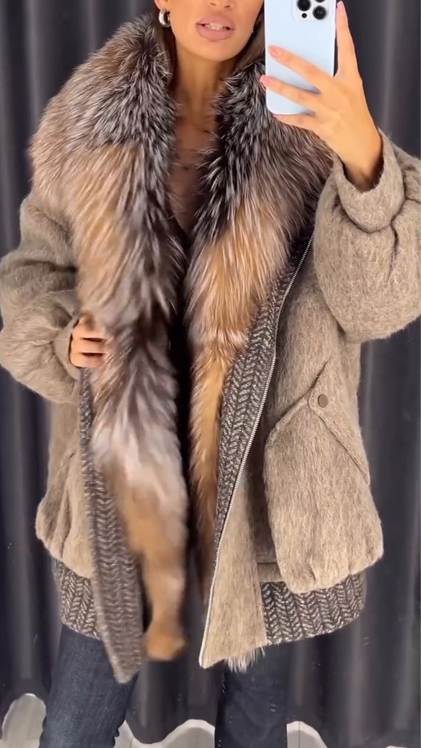 Women Patchwork Plush Woven Temperament Casual Jacket