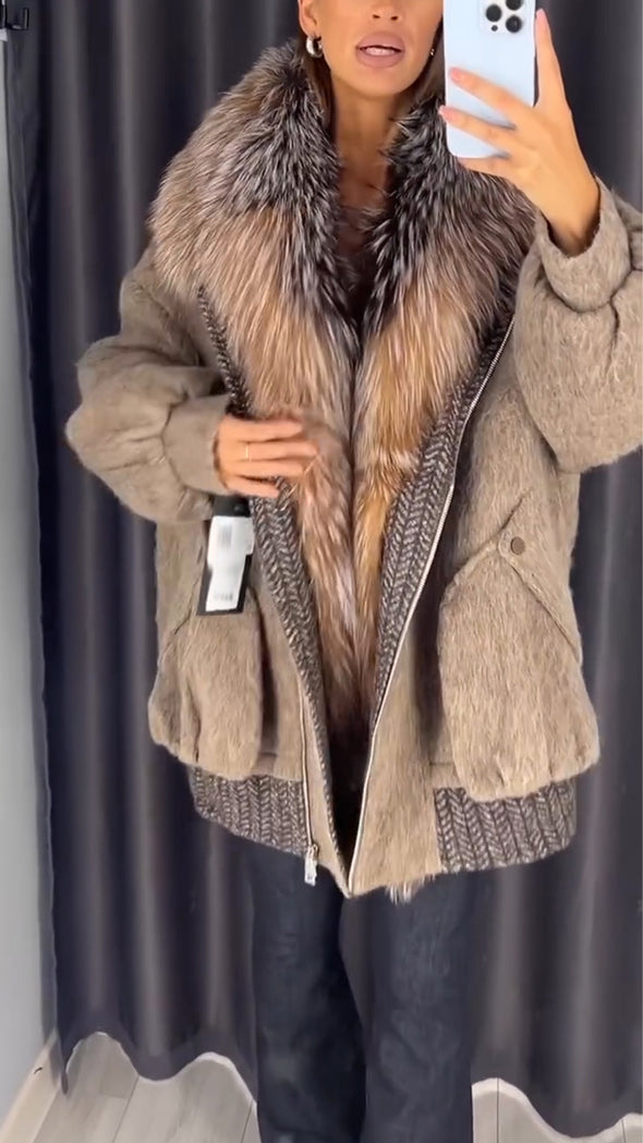 Women Patchwork Plush Woven Temperament Casual Jacket