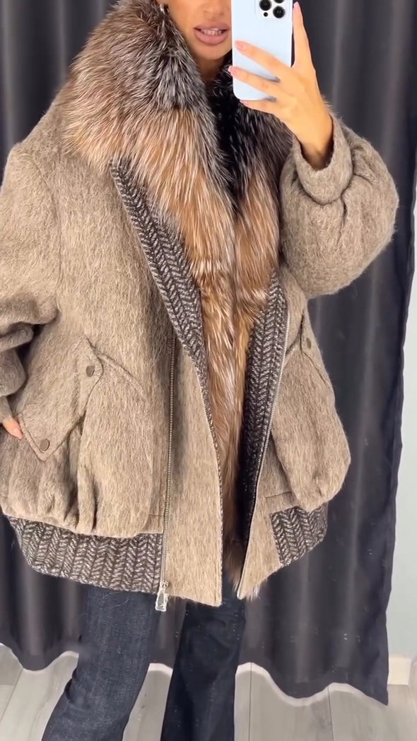 Women Patchwork Plush Woven Temperament Casual Jacket