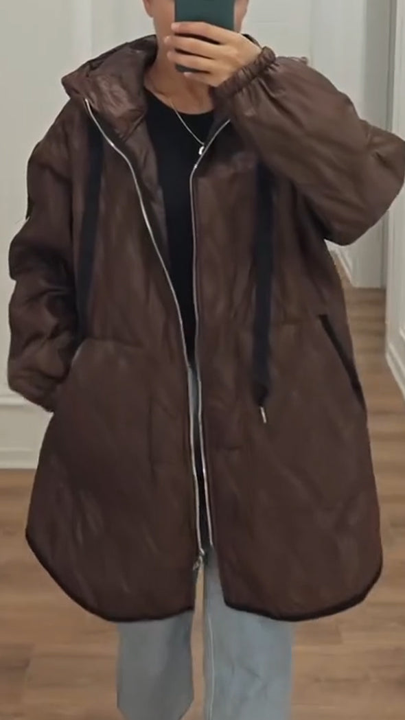 Women Hooded Drawstring Casual Jacket