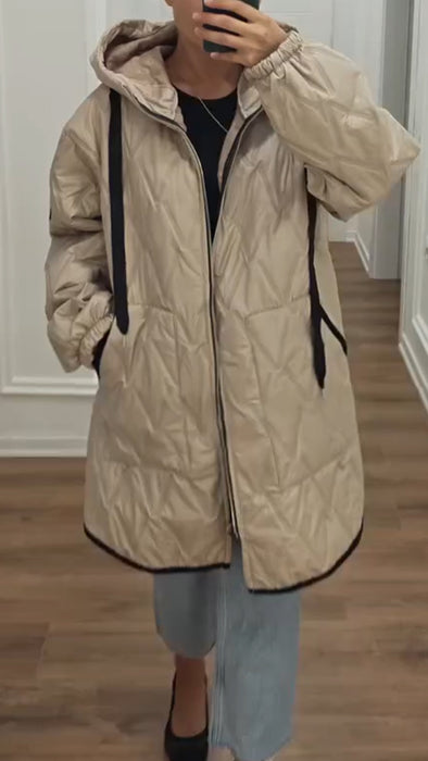 Women Hooded Drawstring Casual Jacket