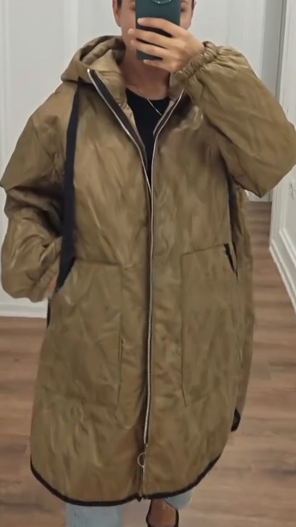 Women Hooded Drawstring Casual Jacket