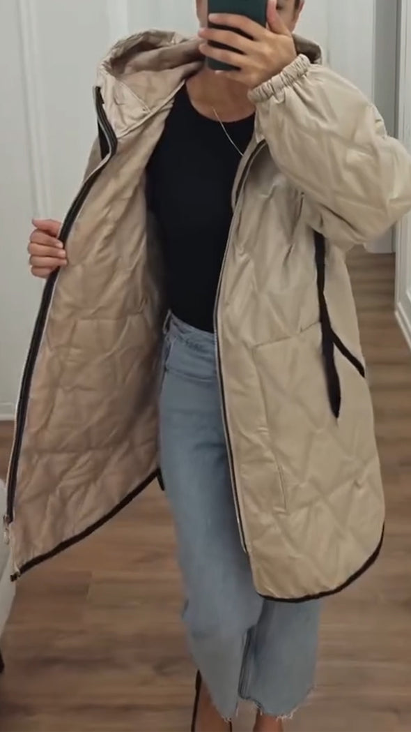 Women Hooded Drawstring Casual Jacket