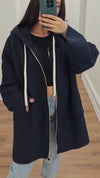 Women Hooded Drawstring Casual Plush Coat