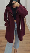Women Hooded Drawstring Casual Plush Coat