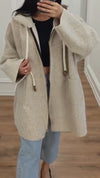 Women Hooded Drawstring Casual Plush Coat