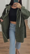 Women Hooded Drawstring Casual Plush Coat
